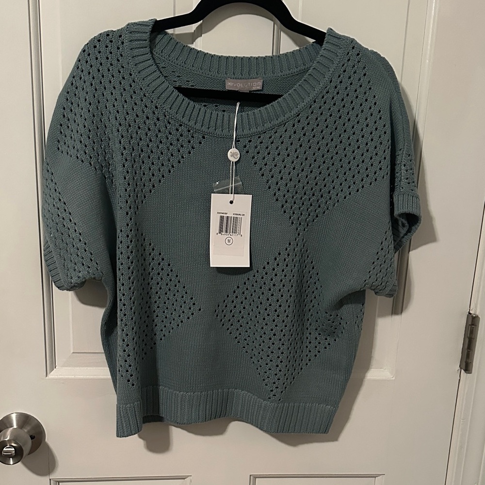Elegant Sea Foam Green Short Sleeve Knit Top